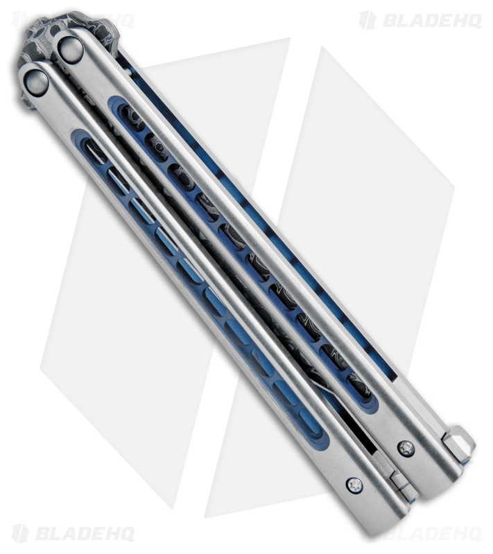 Biegler Bladeworks Zukuri Butterfly Knife Titanium Blue Holes (4.5" Damascus)