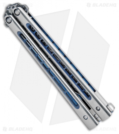 Biegler Bladeworks Zukuri Butterfly Knife Titanium Blue Holes (4.5" Damascus)