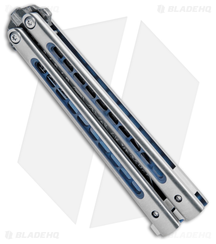 Biegler Bladeworks Zukuri Butterfly Knife Titanium Blue Holes (4.5" Damascus)