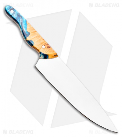 Blue Collar Blades Mule Chef Knife Blue/White Shokwood (8" Satin)