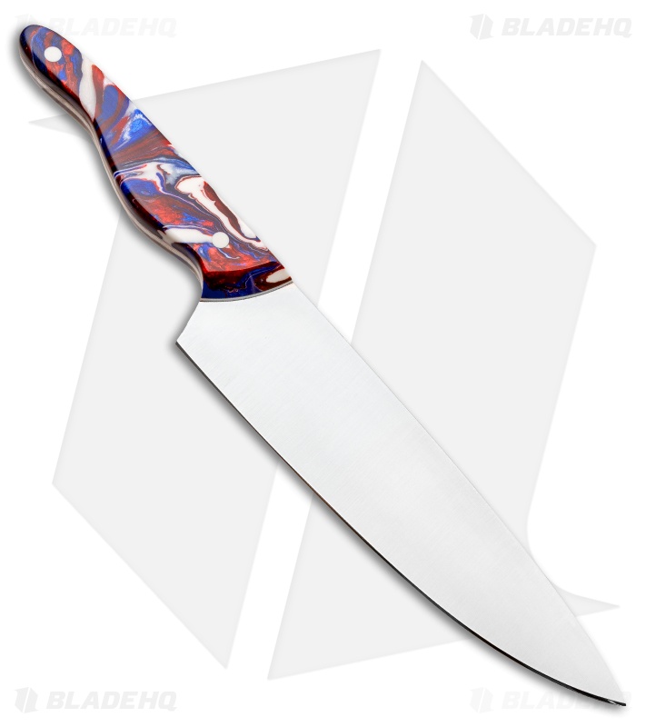 Blue Collar Blades Mule Chef Knife Red/Blue/White Shok (8" Satin)