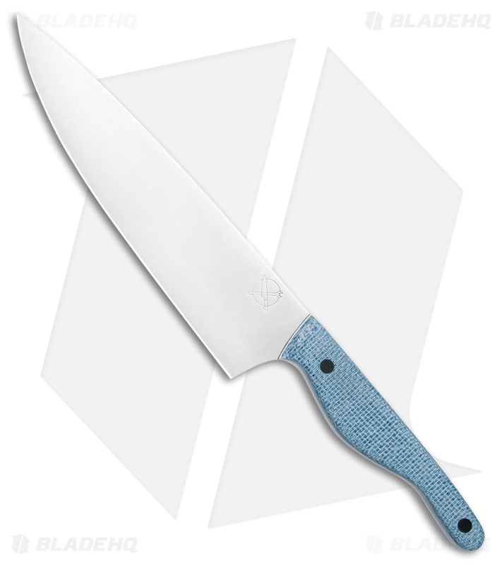 Blue Collar Blades Mule Chef Knife Sapphire Tree Micarta/CF Pins (8" Satin)