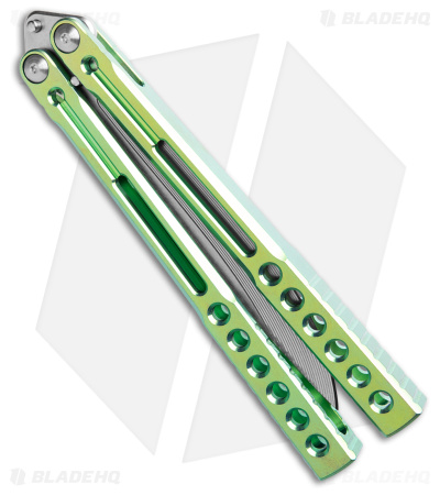 Heibel Knives Invictus Balisong Knife Channel Green Titanium (4.6" SW)