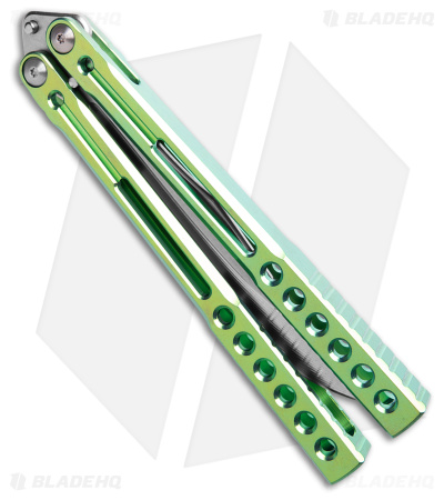 Heibel Knives Invictus Balisong Knife Channel Green Titanium (4.6" SW)