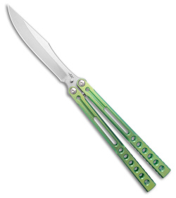 Heibel Knives Invictus Balisong Knife Channel Green Titanium (4.6" SW)