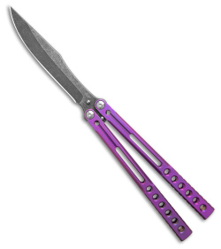 Heibel Knives Invictus Balisong Knife Channel Purple Titanium (4.6"  Black SW)