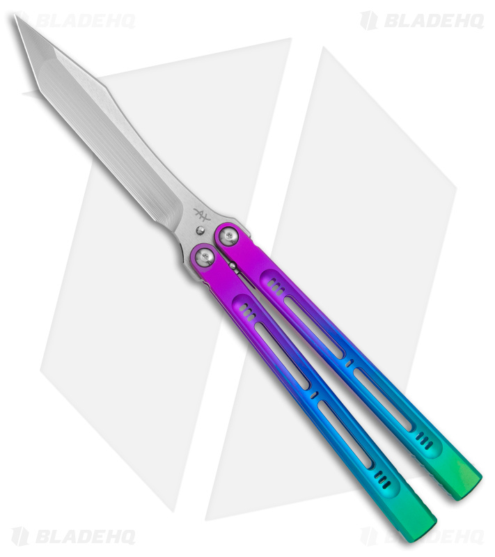 Heibel Knives Menace Balisong Knife Spectrum Titanium (4.6" Satin) #087