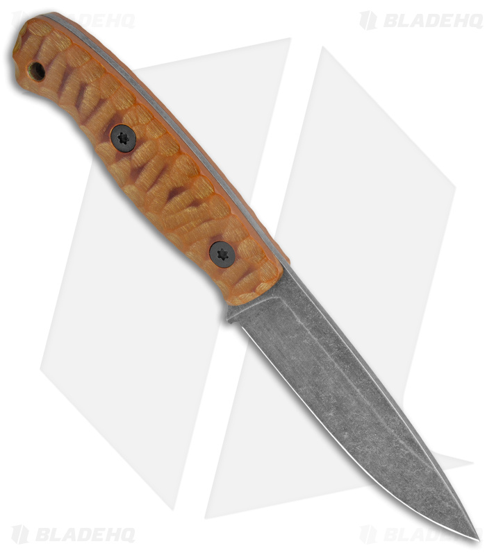 Landau Custom Bushcraft Fixed Blade Knife Vintage Micarta (4.5" Acid Wash)