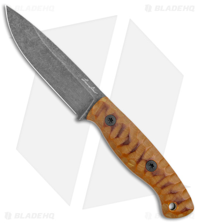 Landau Custom Bushcraft Fixed Blade Knife Vintage Micarta (4.5" Acid Wash)