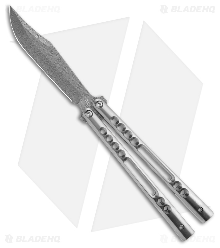 Lanier Knives Custom SL #18 Bowie Balisong Knife Titanium (5" Damasteel)