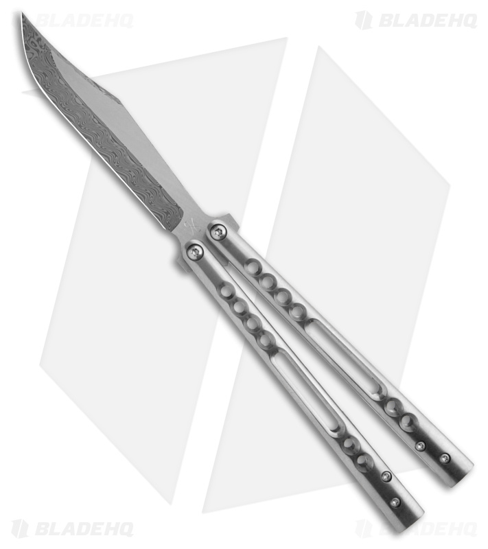 Lanier Knives Custom SL #19 Bowie Balisong Knife Titanium (5" Damasteel Ladder)