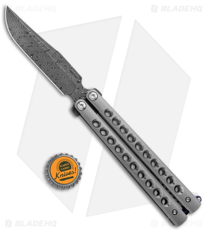 Pena Knives Custom Penasong Butterfly Knife Ti w/ Mokuti Latch (4.5" Damascus)