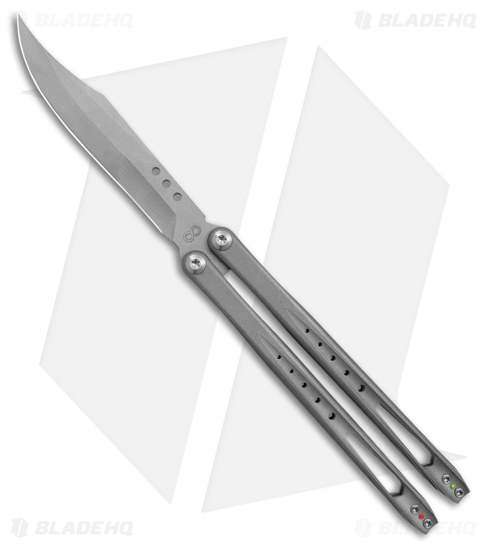 Prince Customs SYN Bowie Balisong Butterfly Knife Gray Ti (4.5" Stonewash)