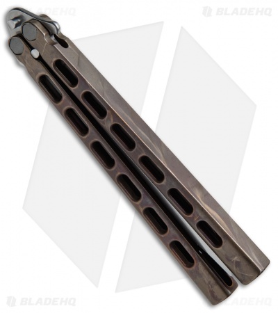 Snody Knives Custom Highroller Balisong Butterfly Knife Battle Bronze (5" Satin)