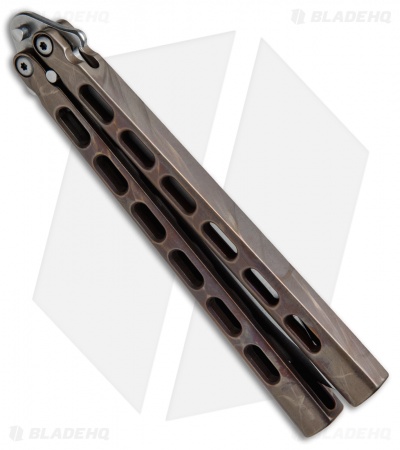 Snody Knives Custom Highroller Balisong Butterfly Knife Battle Bronze (5" Satin)