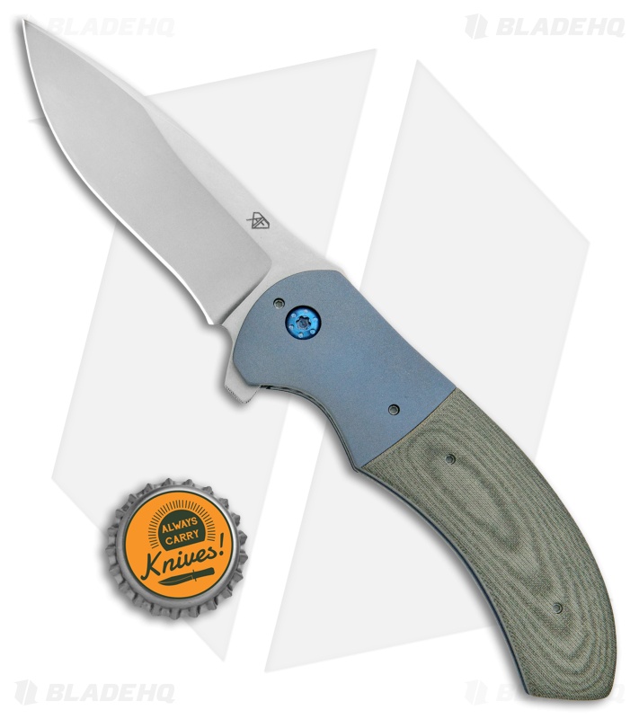 Aaron Frederick Custom Rictor Flipper Knife Green Micarta/Ti (3.37" Stonewash)