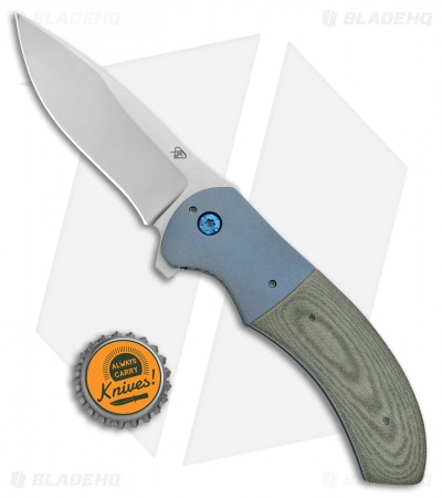 Aaron Frederick Custom Rictor Flipper Knife Green Micarta/Ti (3.37" Stonewash)