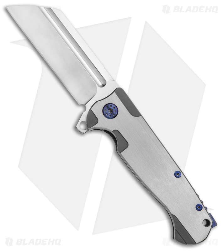 Andre de Villiers Classic Butcher Flipper Knife Satin/Blue Ti (4" Satin) AdV