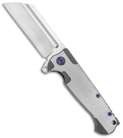 Andre de Villiers Classic Butcher Flipper Knife Satin/Blue Ti (4" Satin) AdV 