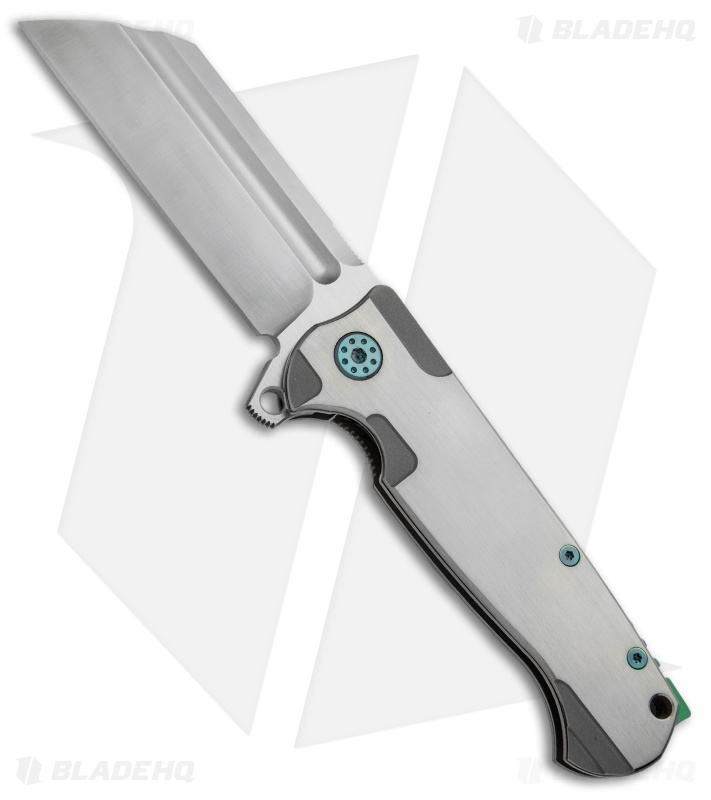 Andre de Villiers Classic Butcher Flipper Knife Satin/Teal Ti (4" Satin) AdV