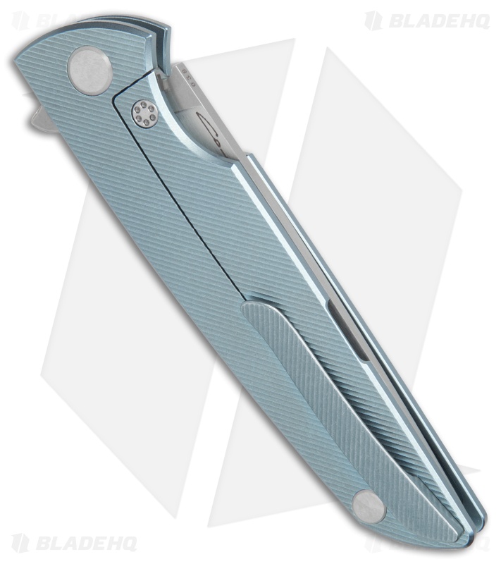 Andrei Sander Contra Flipper Frame Lock Knife Fluted Blue Ti /Clip (4" Satin)