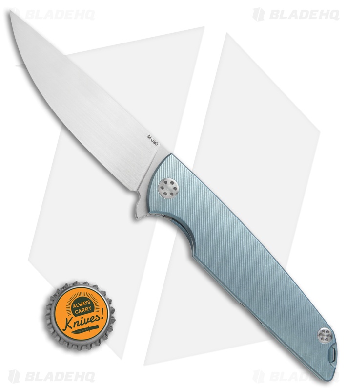Andrei Sander Contra Flipper Frame Lock Knife Fluted Blue Ti /Clip (4" Satin)