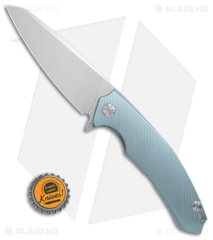 Andrei  Sander Provocator Flipper Frame Lock Knife Fluted Blue Ti (4" Satin)
