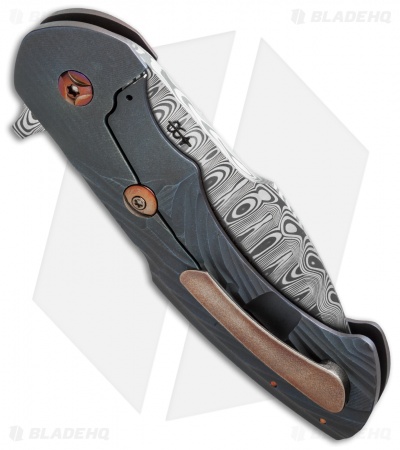 Rick Barrett Fallout Mid-Tech Flipper Knife Blue Titanium (3.5" Damascus)