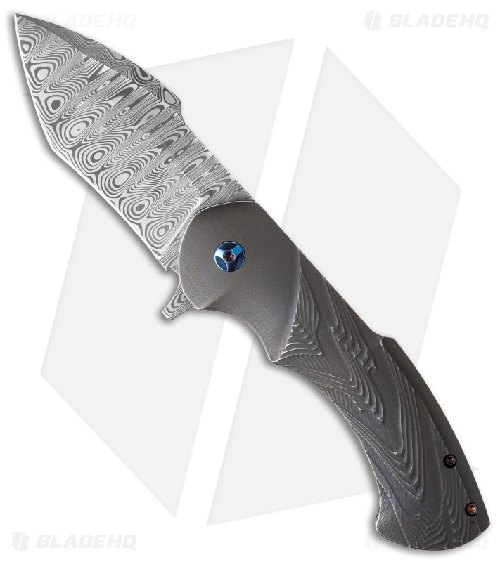 Rick Barrett Fallout Mid-Tech Flipper Knife Gray Titanium (3.5" Damascus)
