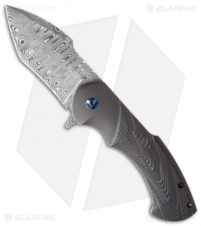 Rick Barrett Fallout Mid-Tech Flipper Knife Gray Titanium (3.5" Damascus)