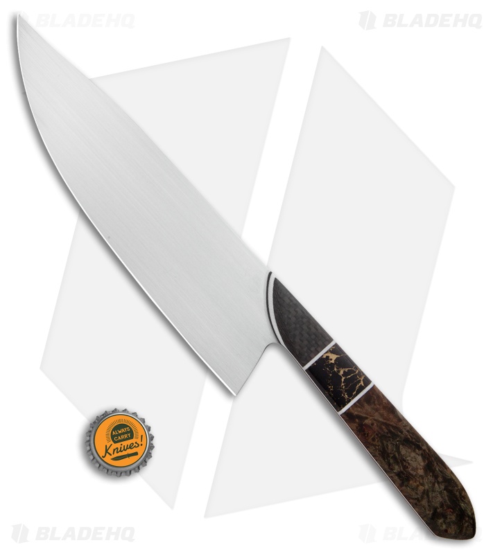 Begg Knives Mattia Borrani Chef's Knife Bowie Green Maple/Gold Recon (8")