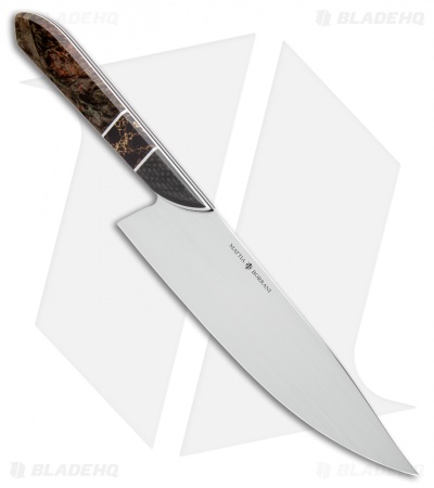 Begg Knives Mattia Borrani Chef's Knife Bowie Green Maple/Gold Recon (8")
