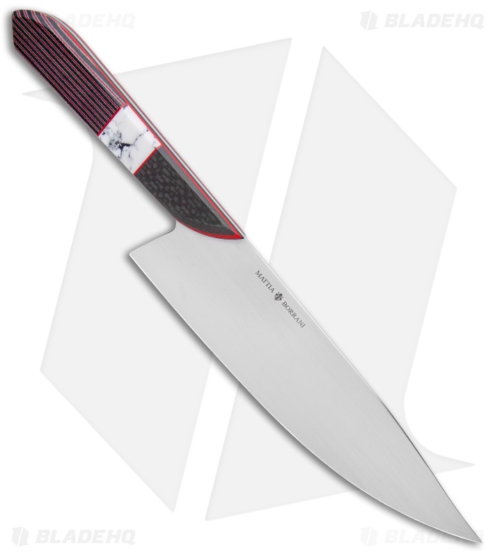 Mattia Borrani Bowie Chef Knife Black/Red G-Carta Recon Stone (8")