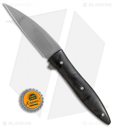 Brad Zinker Custom Liner Lock Knife Marble Carbon Fiber (3.875" Stonewash)