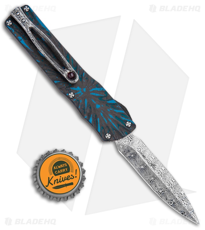 Brian Tighe Custom Small Twist Tighe Dagger OTF Blue Fat CF (2.75" Damasteel)