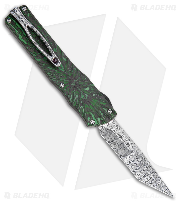 Brian Tighe Custom Twist Tighe Tanto OTF Green Fat CF (3.75" Damasteel)