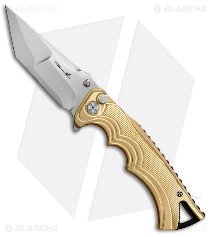 Brian Tighe Custom Tighe Fighter Flipper Knife Brass (3.75" Polish S90V Core)