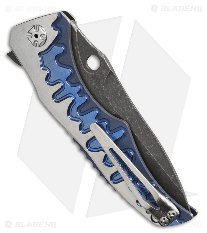 Brian Tighe Custom Tighe Drip Button Lock Knife Blue Ti (3.75" Acid Wash) #9