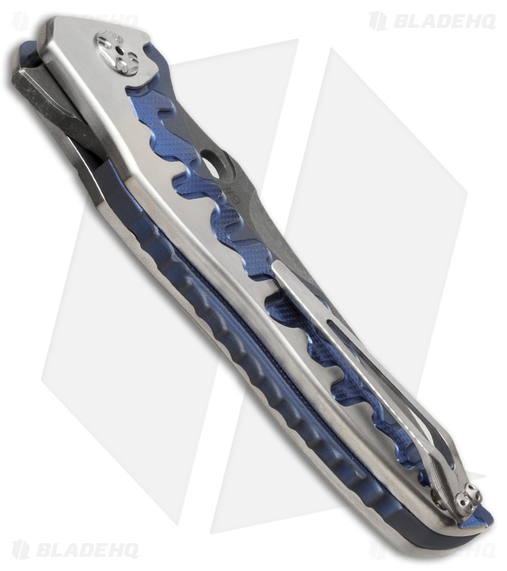 Brian Tighe Custom Tighe Drip Button Lock Knife Blue Ti (3.75" Acid Wash) #9