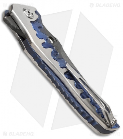 Brian Tighe Custom Tighe Drip Button Lock Knife Blue Ti (3.75" Acid Wash) #9
