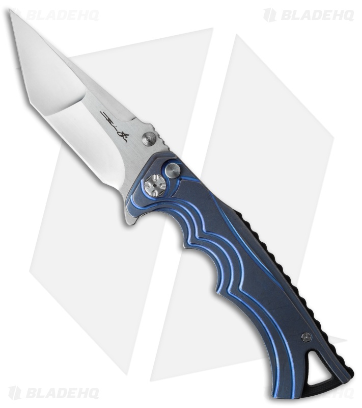 Brian Tighe Custom Tighe Fighter Tanto Knife Blue Titanium (3.875" Polish)