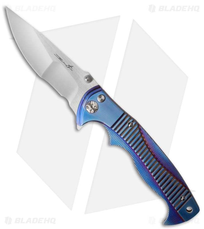 Brian Tighe Custom Tighe Rade HD Flipper Button Lock Knife Blued (4" Mirror SW)