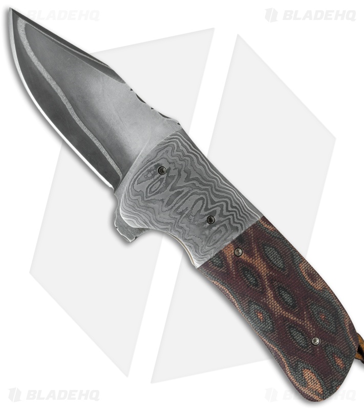 Burr Oak Knives Coffin Nail Flipper Damascus/Snakeskin Micarta (3.5" San Mai)