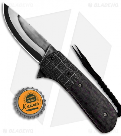 Burr Oak Knives C-MO Flipper Knife Sugilite Carbon Fiber (2.75" San Mai)