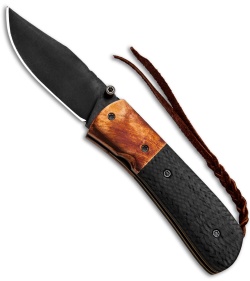 Burr Oak Knives C-MO Clip Point Knife Copper/Corvette Racing CF (2.6" Black)