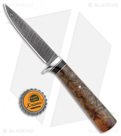 Burr Oak Drop Point Dangler Fixed Blade Knife Afzelia/Ebony (3.5" Damascus)