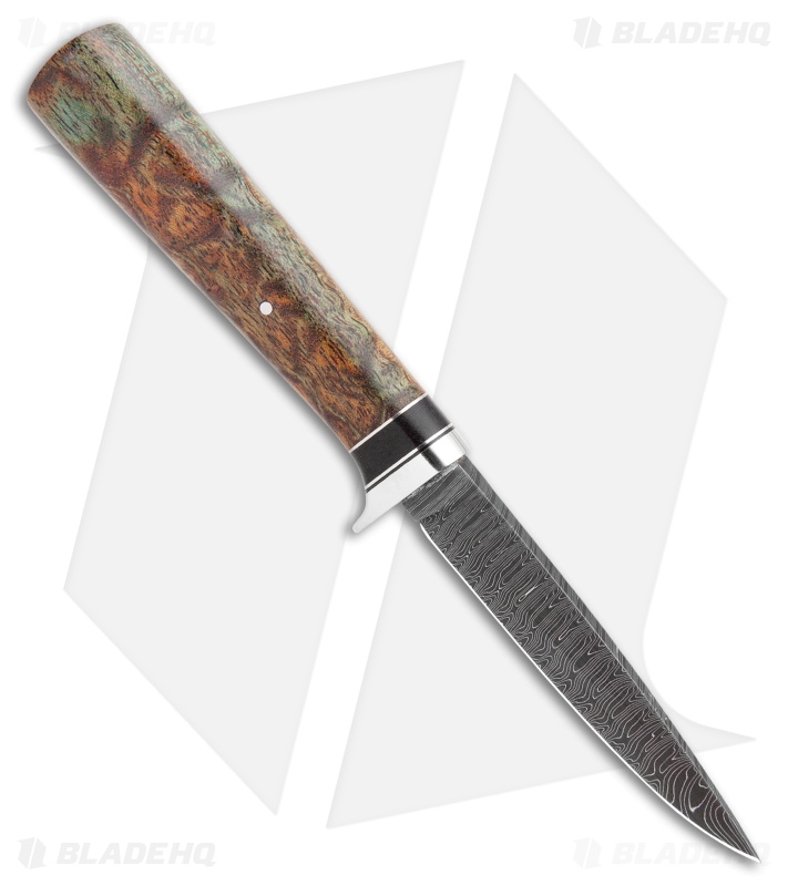 Burr Oak Drop Point Dangler Fixed Blade Knife Afzelia/Ebony (3.5" Damascus)
