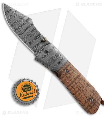Burr Oak Knives Harpoon Mini Knife Curly Oak/Damascus (2.75" Damascus)