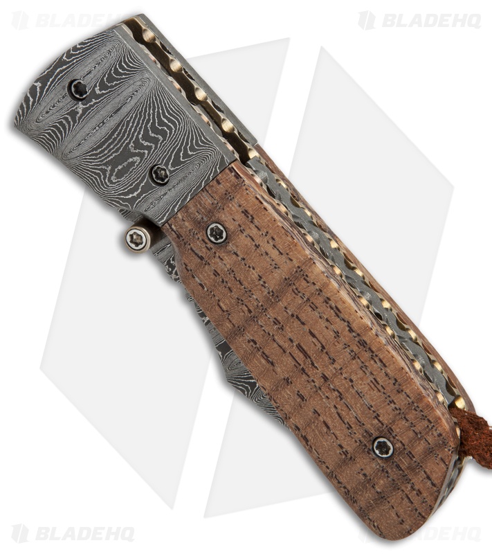 Burr Oak Knives Harpoon Mini Knife Curly Oak/Damascus (2.75" Damascus)