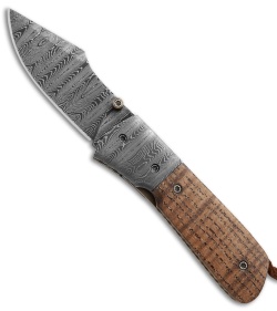 Burr Oak Knives Harpoon Mini Knife Curly Oak/Damascus (2.75" Damascus)